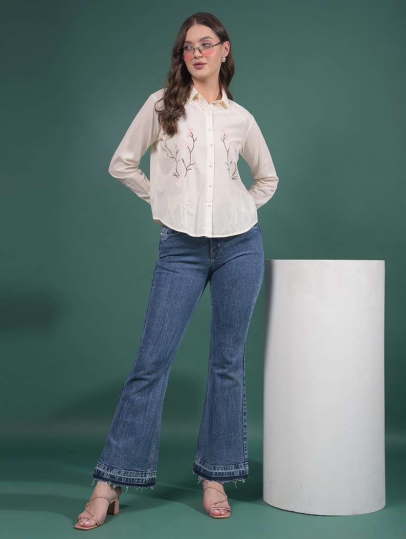 women embroidered collared long sleeves shirt - 21916044 -  Standard Image - 5