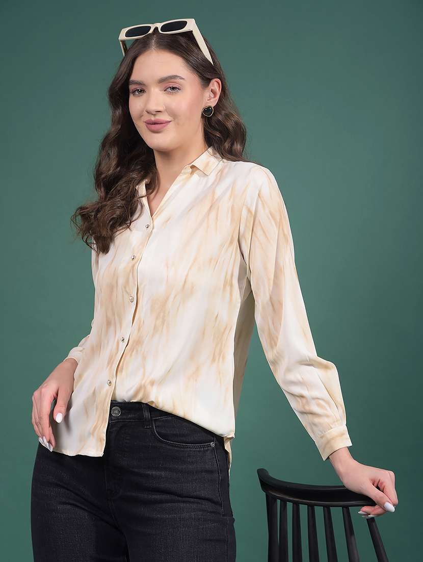 women tie & dye collared long sleeves shirt