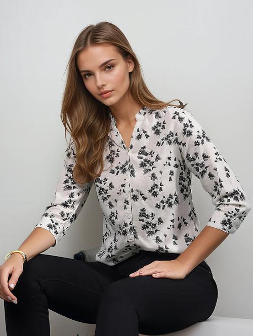 women printed three quarter sleeves shirt - 21916049 - Standard Image - 0