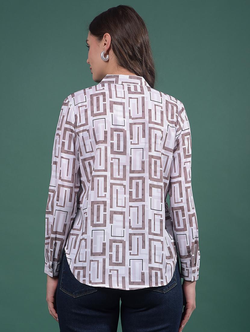 women printed collared long sleeves shirt - 21916050 - Standard Image - 3
