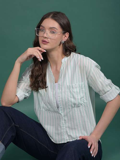 women striped long sleeves high low shirt - 21916054 -  Standard Image - 0