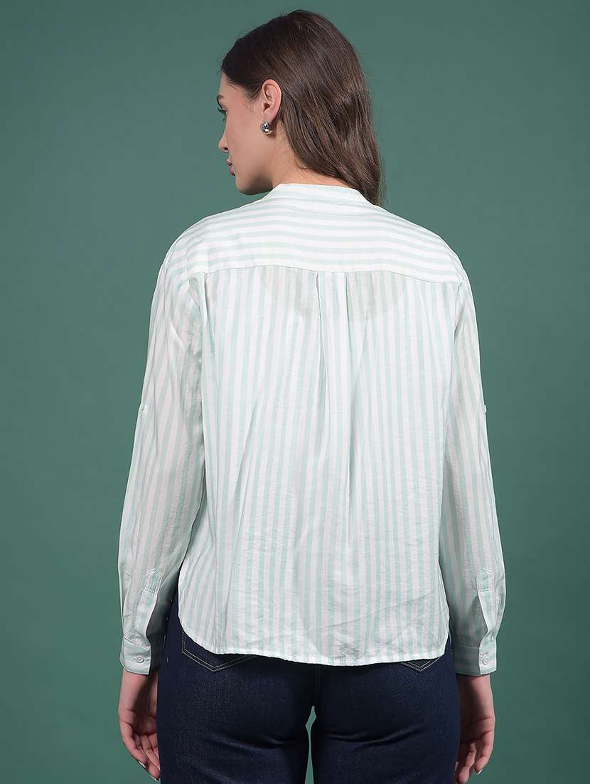 women striped long sleeves high low shirt - 21916054 -  Standard Image - 3