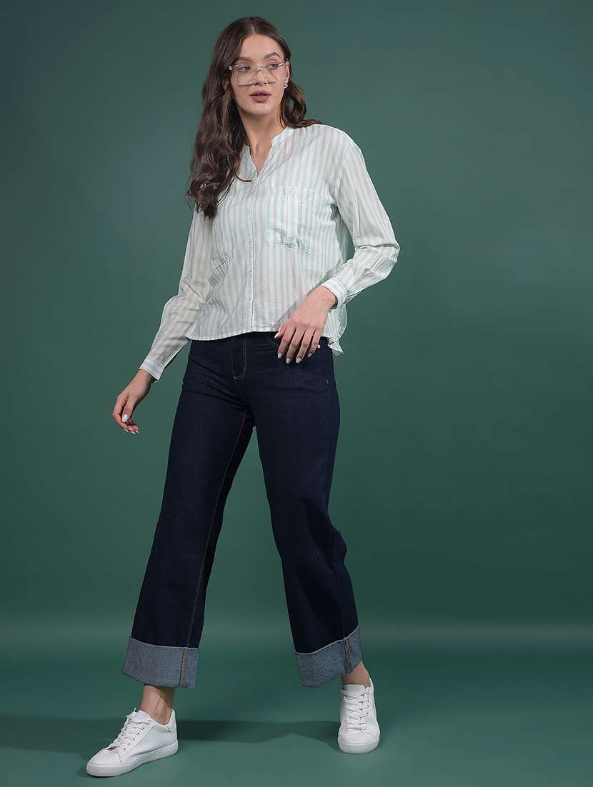 women striped long sleeves high low shirt - 21916054 -  Standard Image - 5