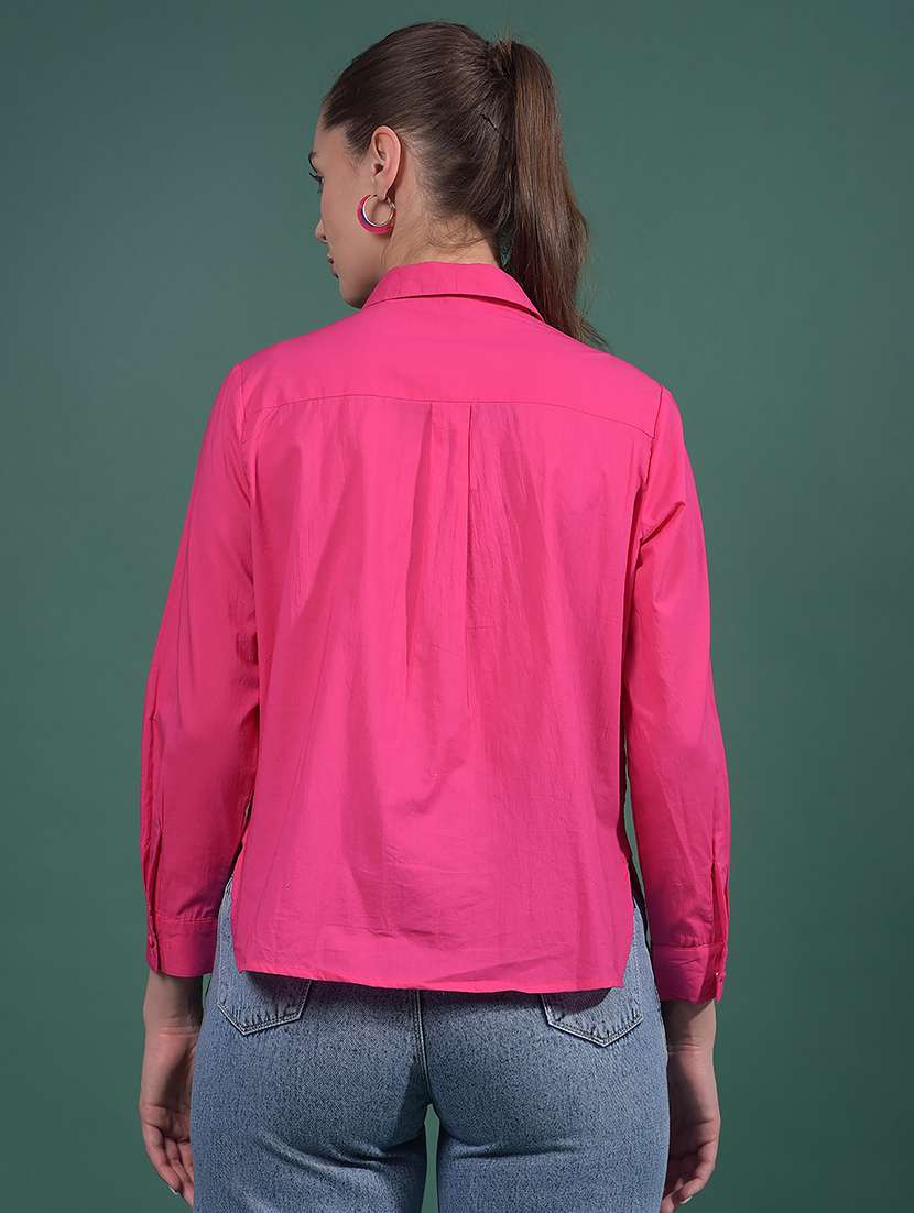 women solid collared long sleeves shirt - 21916057 - Standard Image - 3
