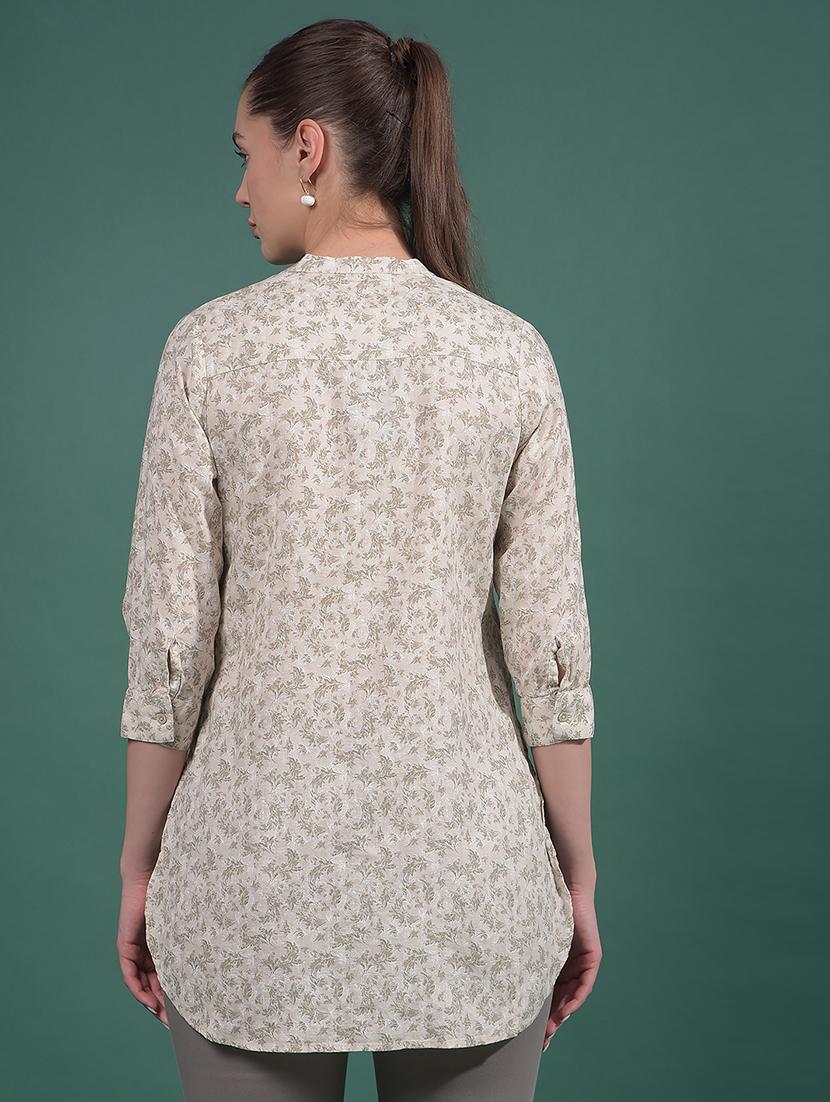 women printed mandarin neck high low tunic - 21916073 - Standard Image - 3