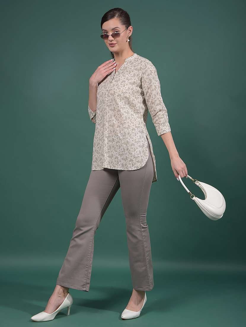 women printed mandarin neck high low tunic - 21916073 - Standard Image - 5