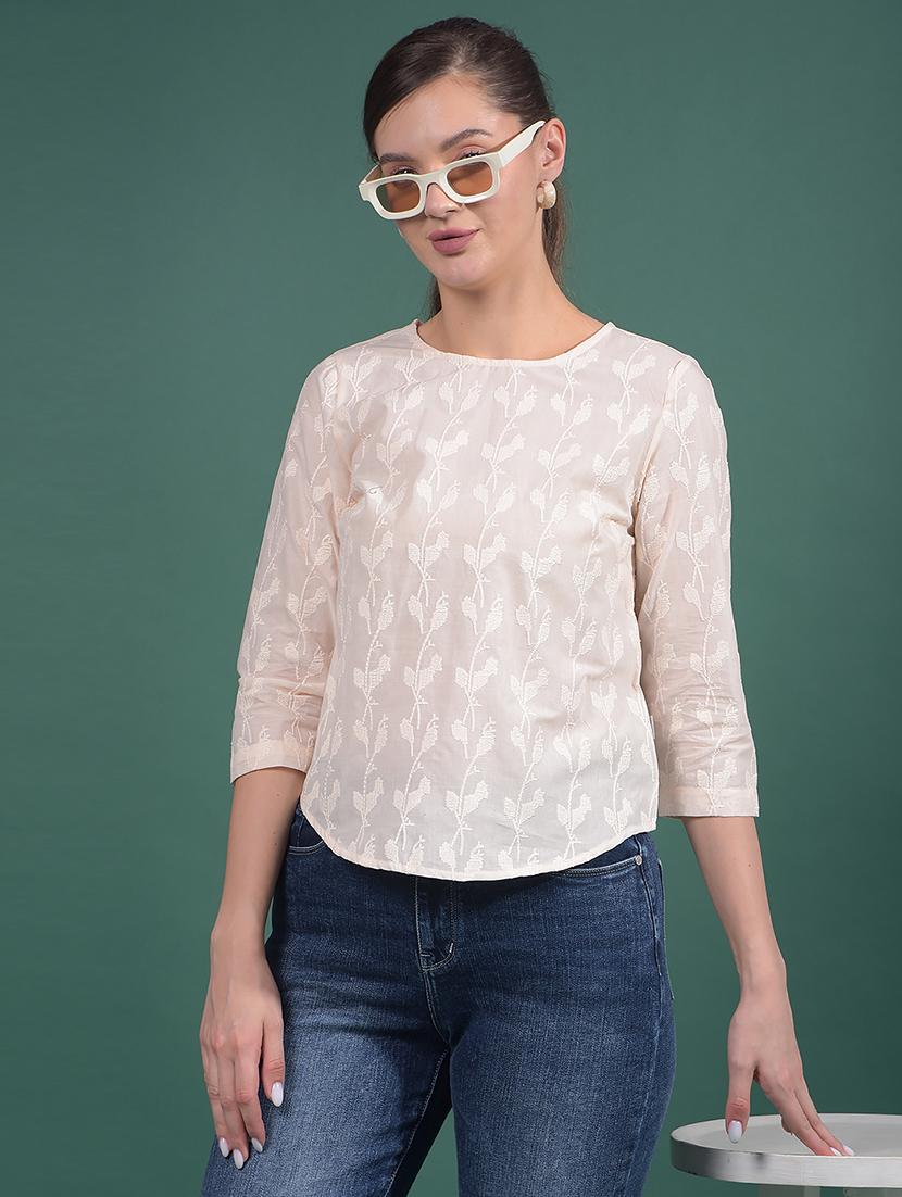 women emboidered round neck regular top - 21916078 - Zoom Image - 0