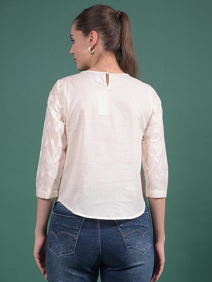 women emboidered round neck regular top - 21916078 - Standard Image - 3