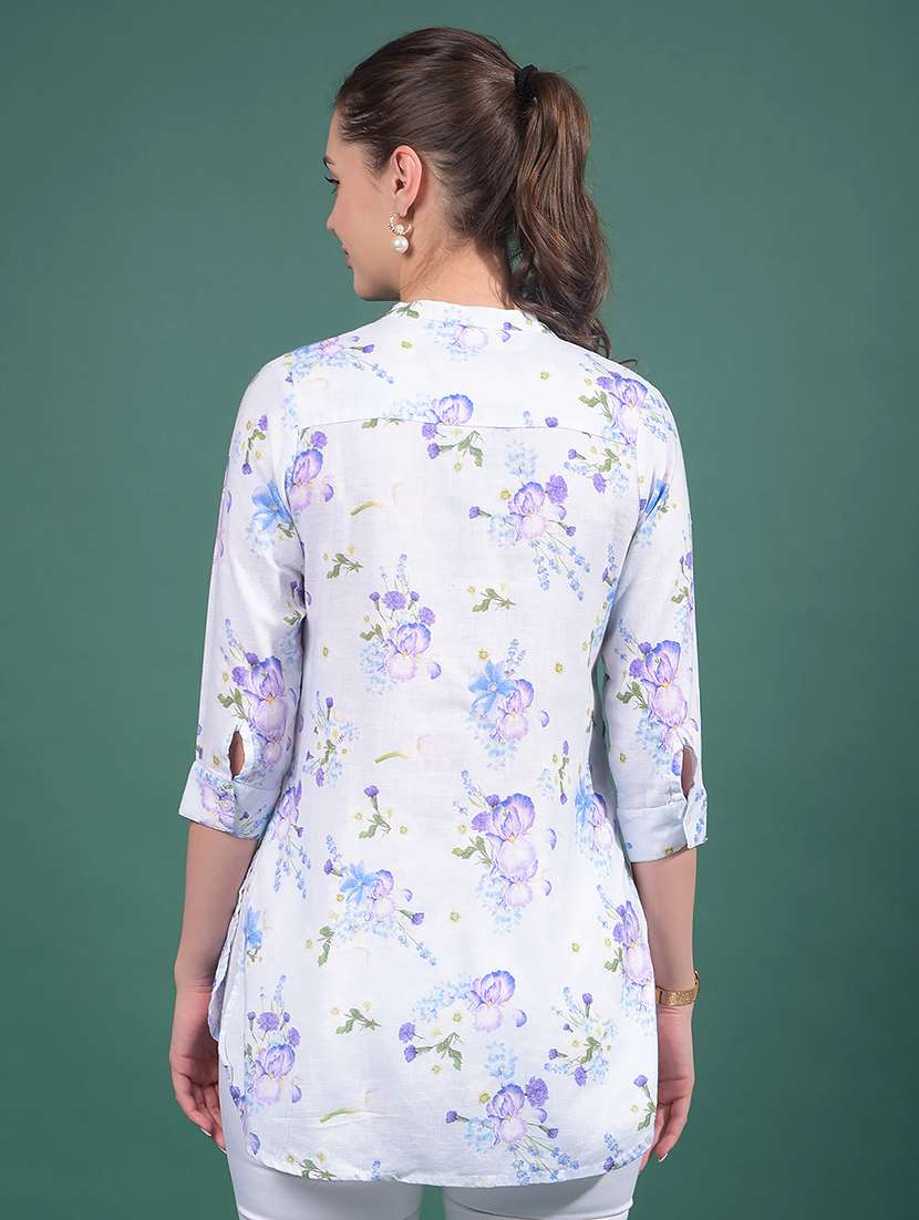 women printed mandarin neck high low tunic - 21916080 -  Standard Image - 3