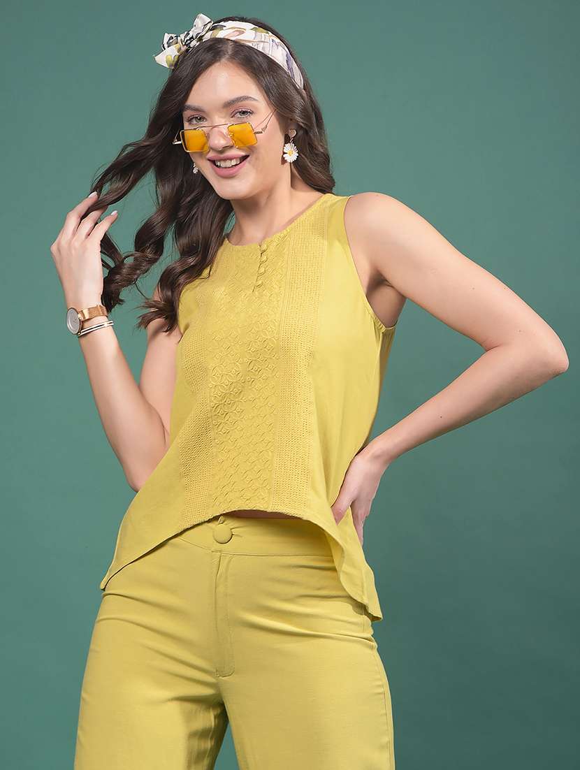 women embroidered sleeveless high low top