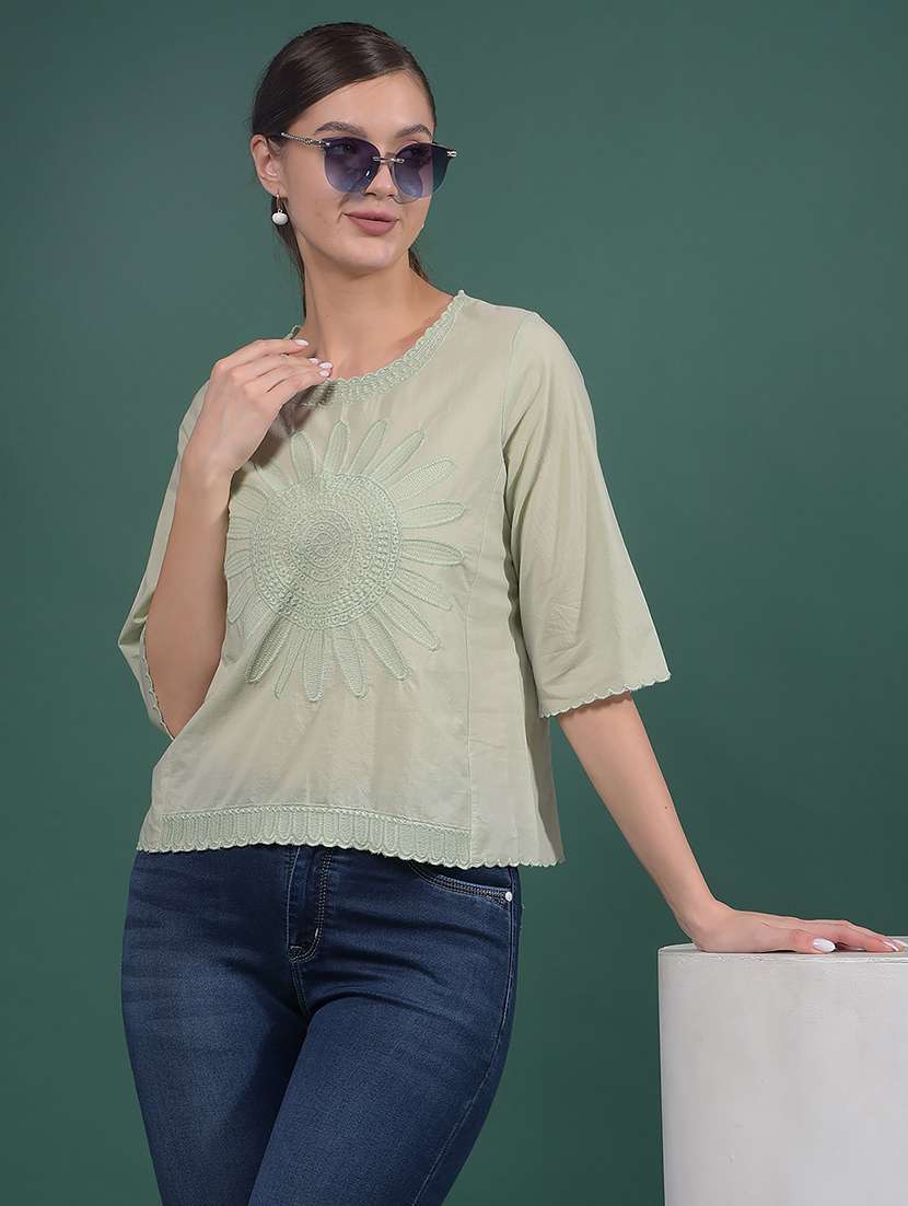 women embroidered round neck regular top