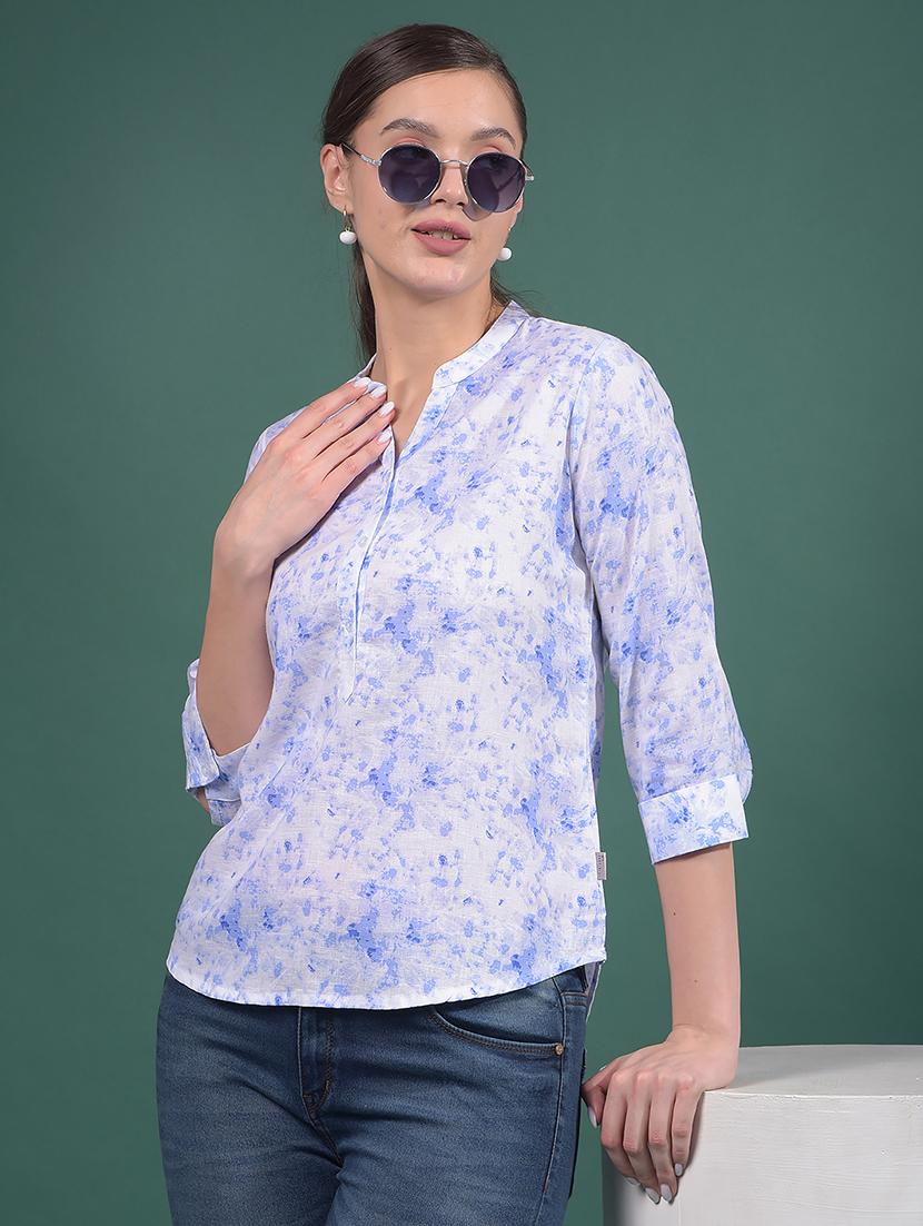 women printed mandarin neck regular top - 21916092 - Zoom Image - 0