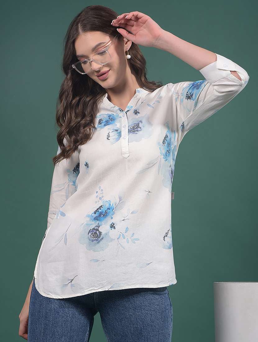 women floral printed mandarin neck sraight kurti