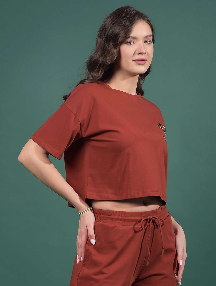 women printed drop sleeves regular fit crop t-shirt - 21916106 -  Standard Image - 3