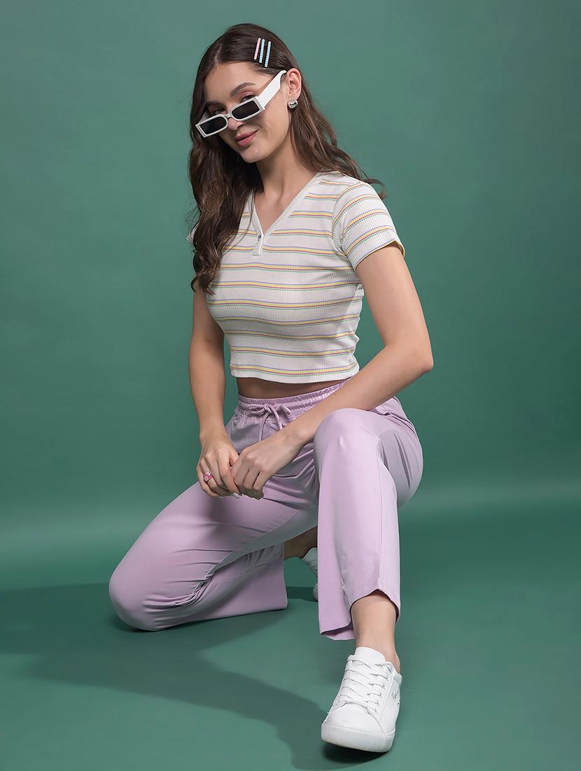 women striped short sleeves crop top - 21916112 - Standard Image - 5