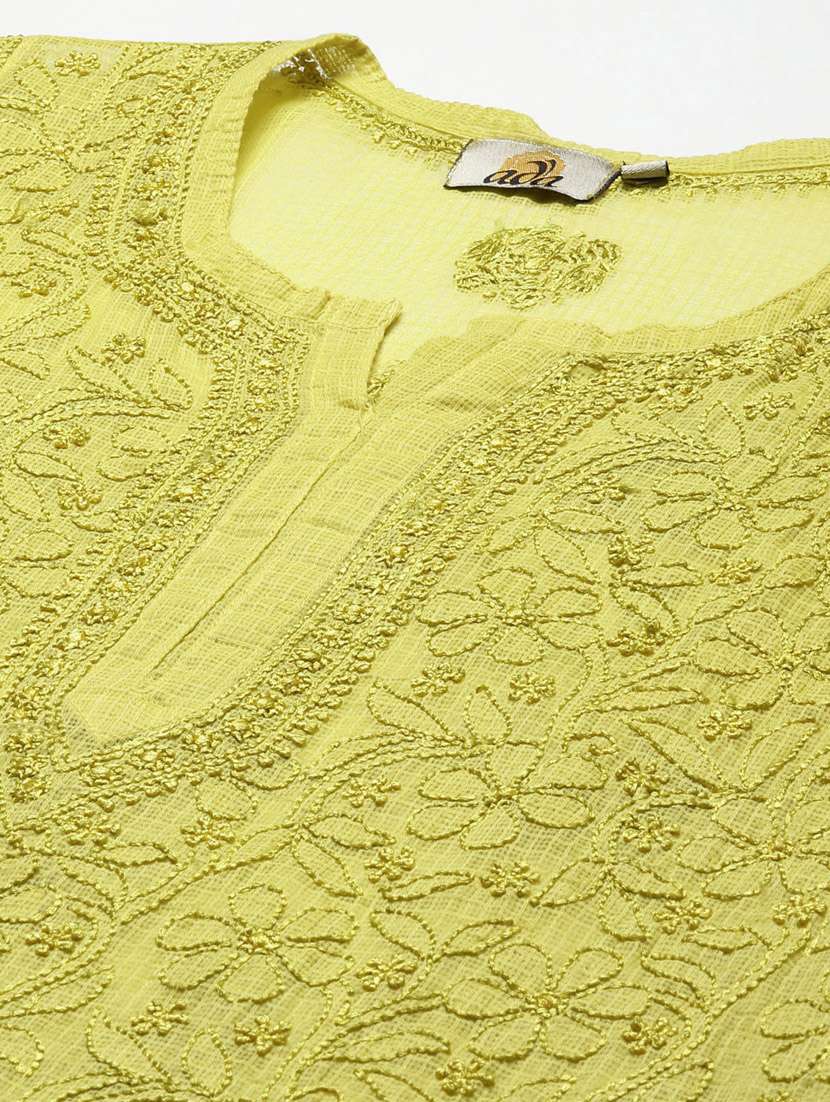 women three quarter sleeve chikankari straight kurti - 21916116 - Standard Image - 5