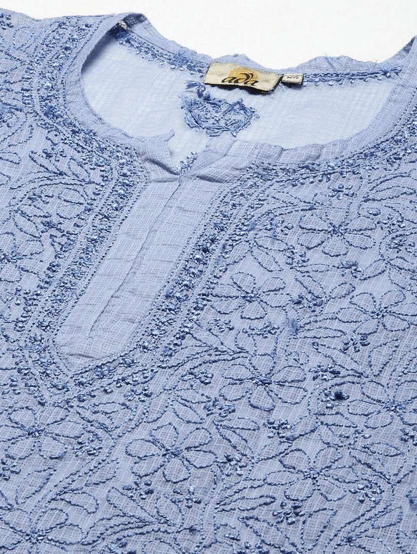 women three quarter sleeve chikankari straight kurti - 21916119 - Standard Image - 5