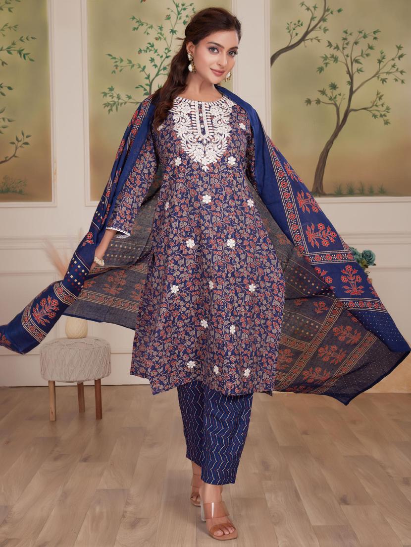 women three quarter sleeve kurta pant with dupatta set