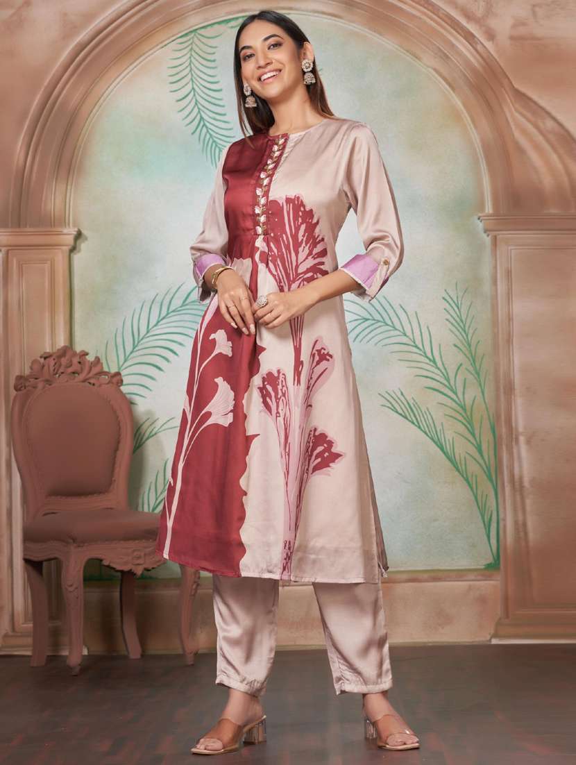 women three quarter sleeve kurta pant set