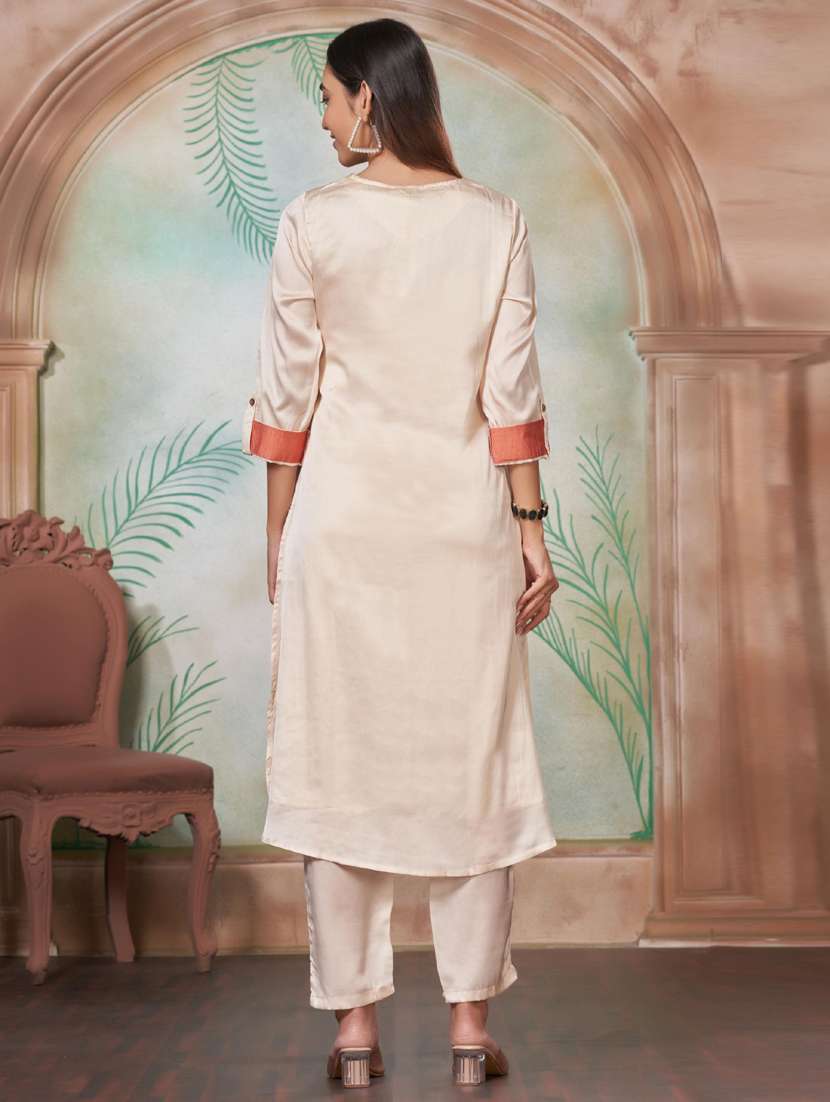 women three quarter sleeve kurta pant set - 21916160 -  Standard Image - 3