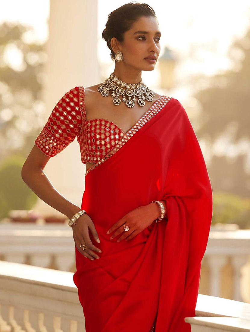 women solid with bordered saree with blouse - 21916173 - Standard Image - 3