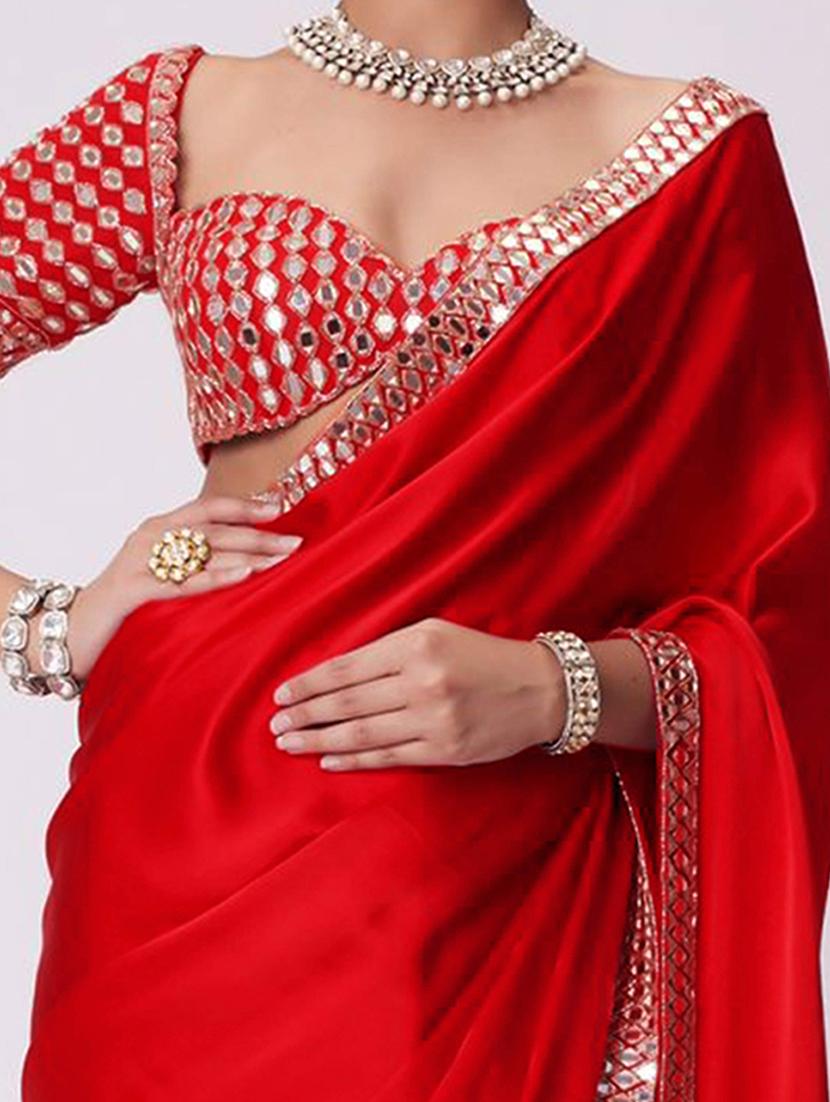 women solid with bordered saree with blouse - 21916173 - Standard Image - 5