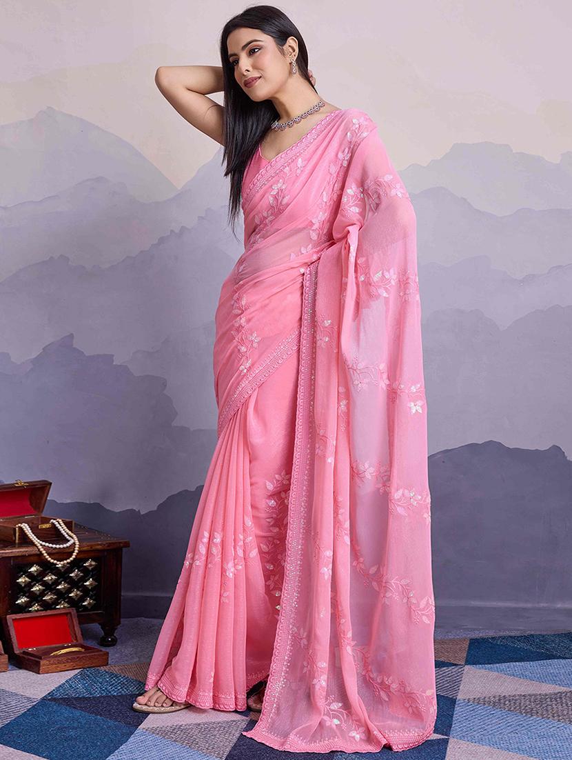 women pink embroidered saree with blouse - 21916192 - Standard Image - 3