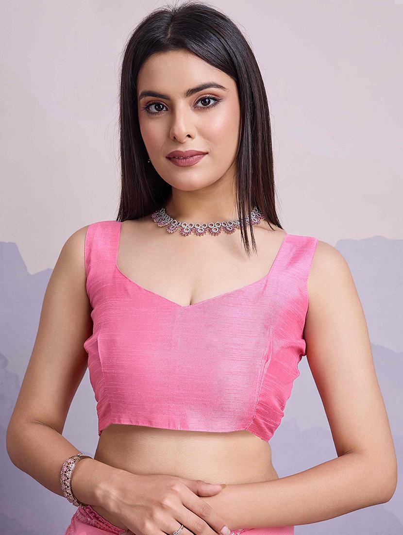 women pink embroidered saree with blouse - 21916192 - Standard Image - 5