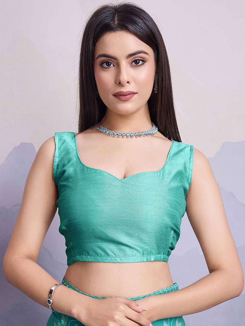 women sea green embroidered saree with blouse - 21916194 -  Standard Image - 5