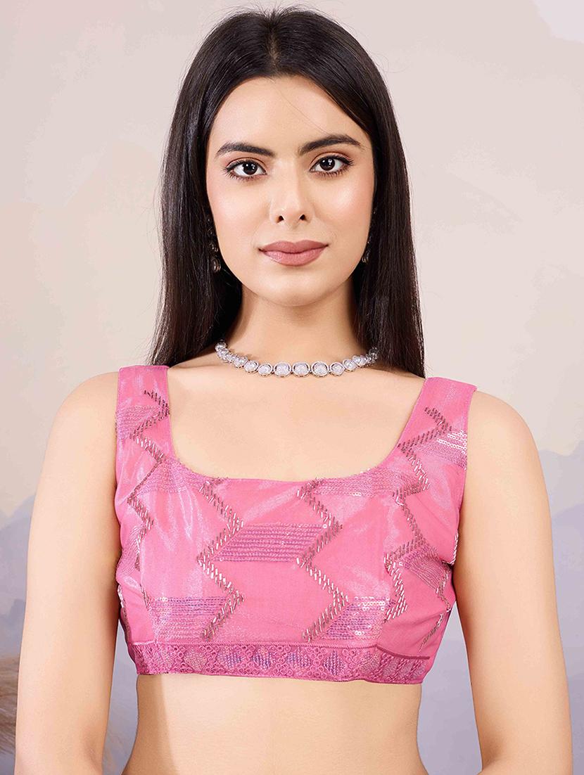 women solid with work embellished saree with blouse - 21916205 - Standard Image - 5