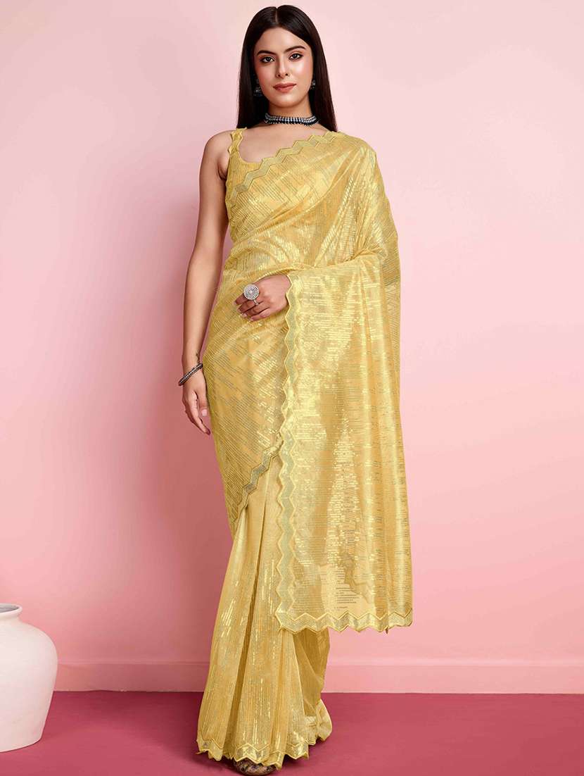 women solid with work embellished saree with blouse - 21916221 - Zoom Image - 0