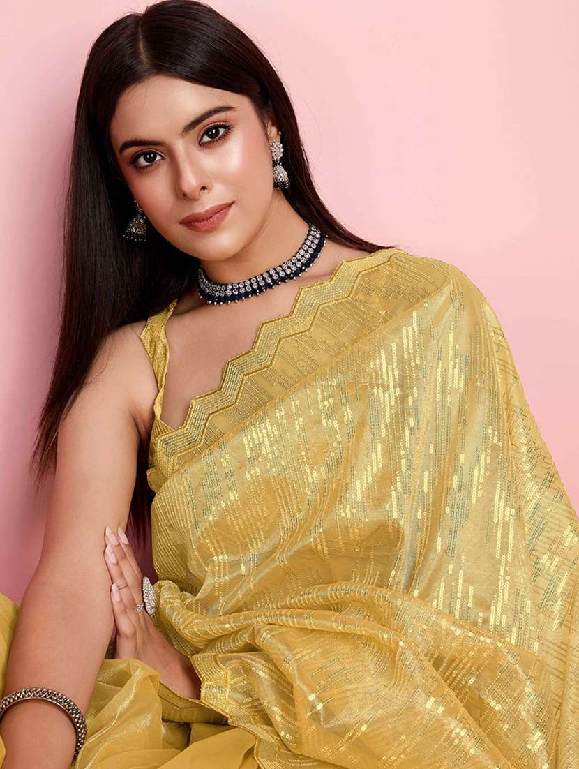 women solid with work embellished saree with blouse - 21916221 - Standard Image - 3