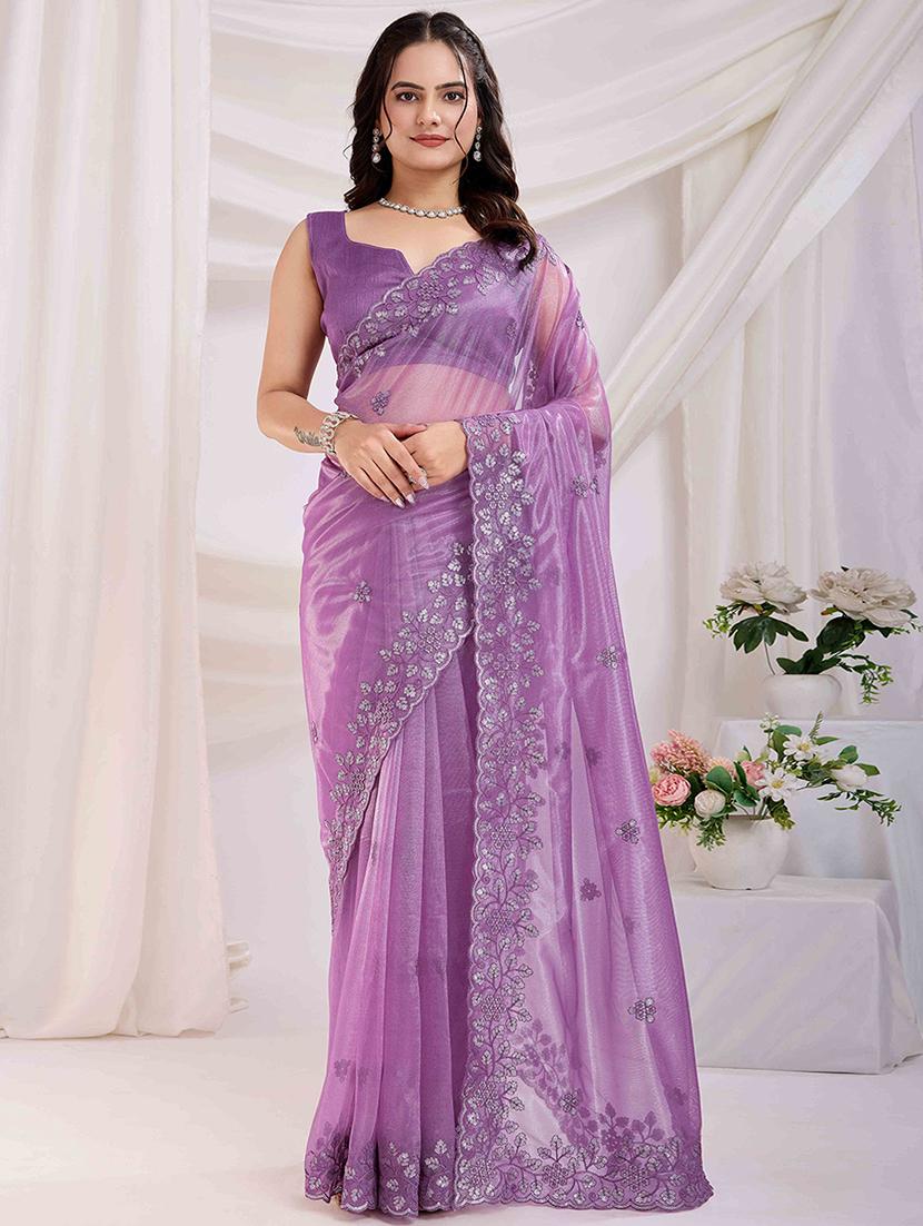 women solid with work embroidered saree with blouse - 21916222 -  Zoom Image - 0