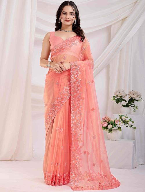 women solid with work embroidered saree with blouse - 21916223 -  Standard Image - 0