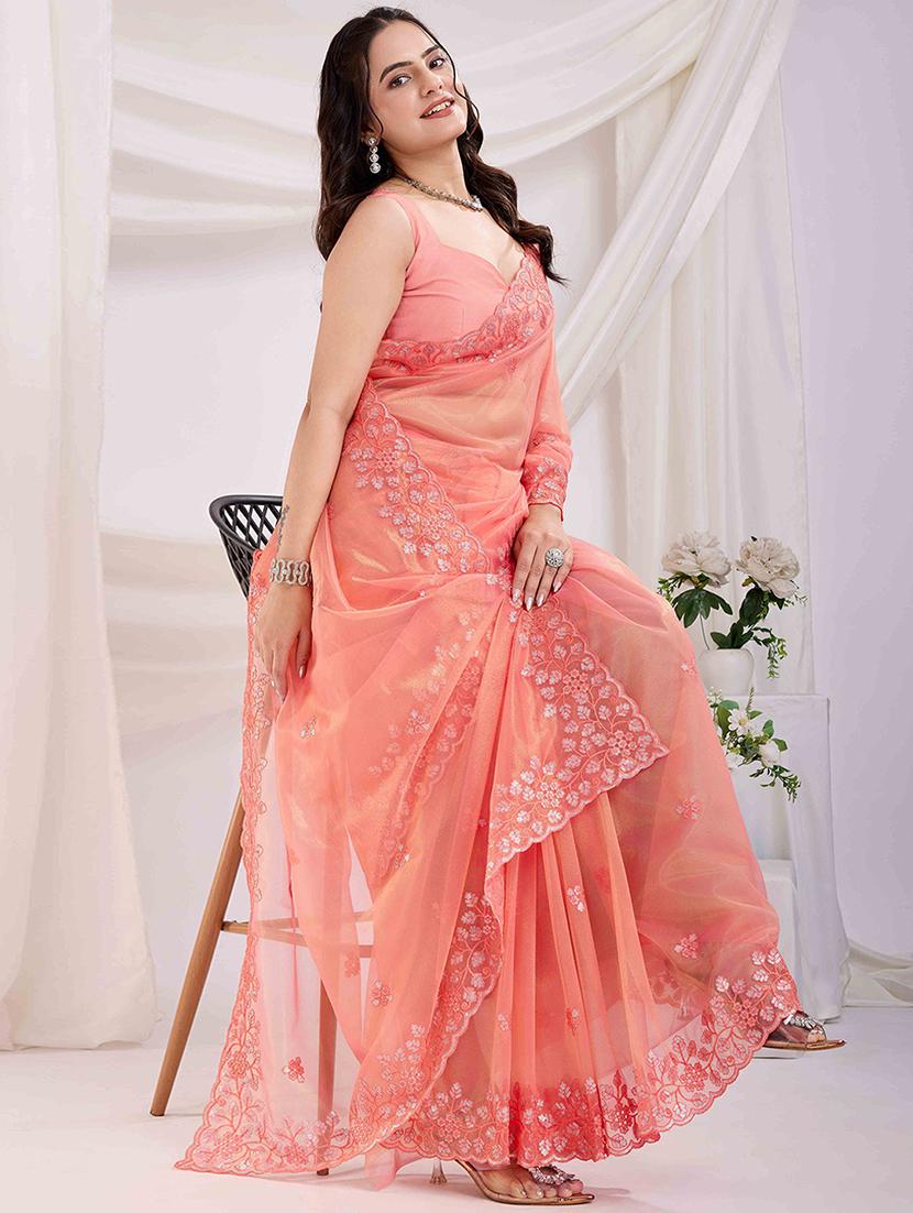 women solid with work embroidered saree with blouse - 21916223 -  Standard Image - 3
