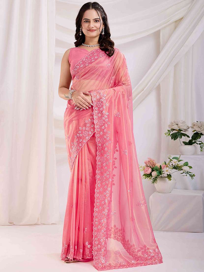 women solid with work embroidered saree with blouse