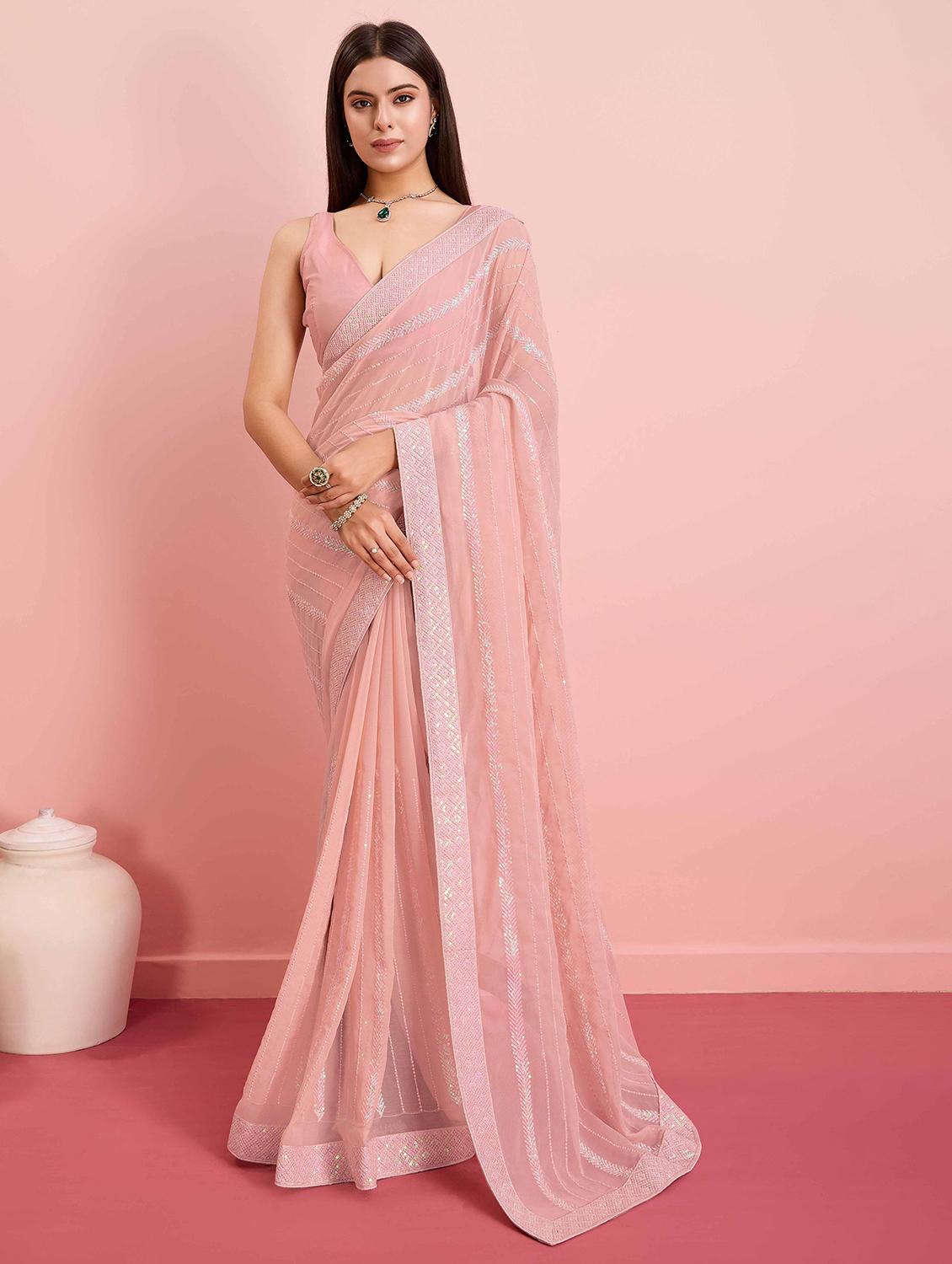 women solid with work embellished saree with blouse - 21916234 - Zoom Image - 0