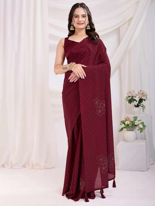 women solid with work embellished saree with blouse - 21916239 - Standard Image - 0