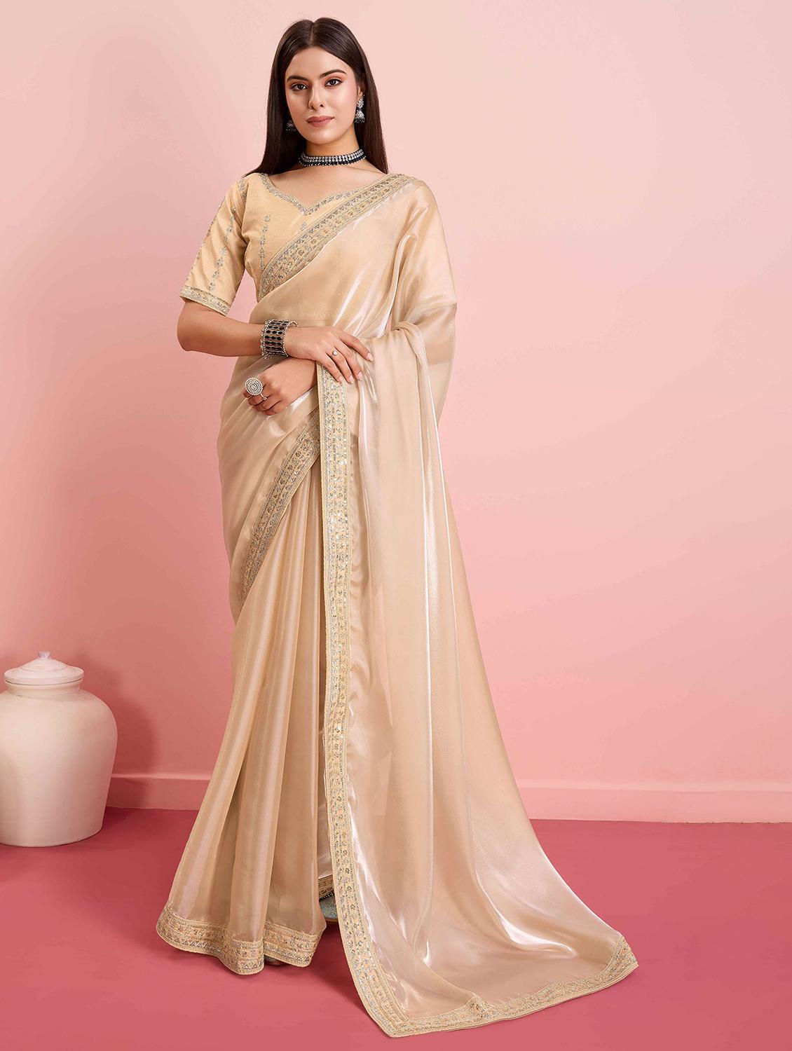 women solid with bordered saree with blouse