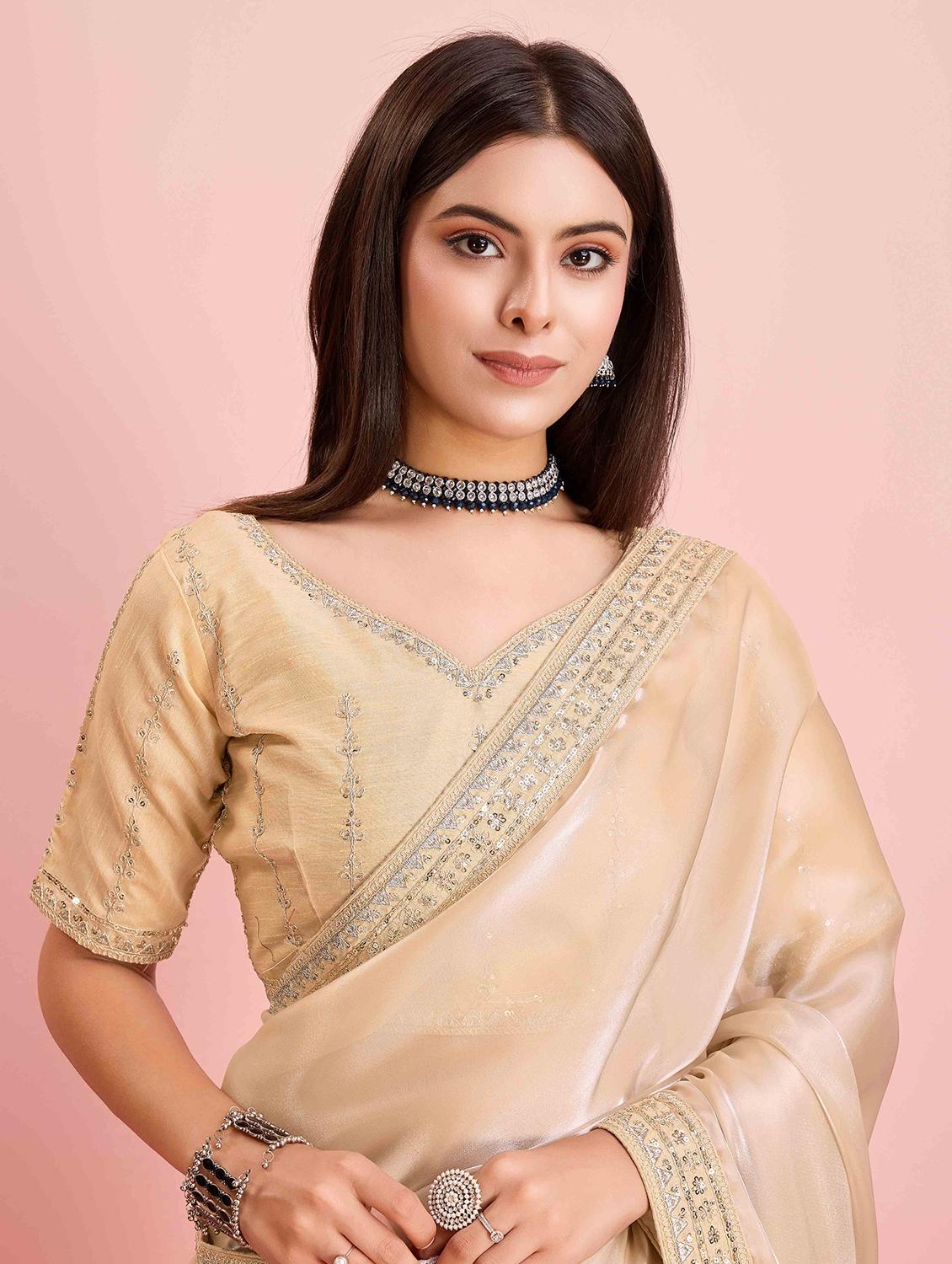 women solid with bordered saree with blouse - 21916244 - Standard Image - 3