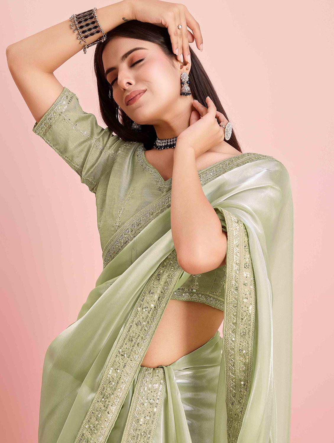 women solid with bordered saree with blouse - 21916246 - Standard Image - 3