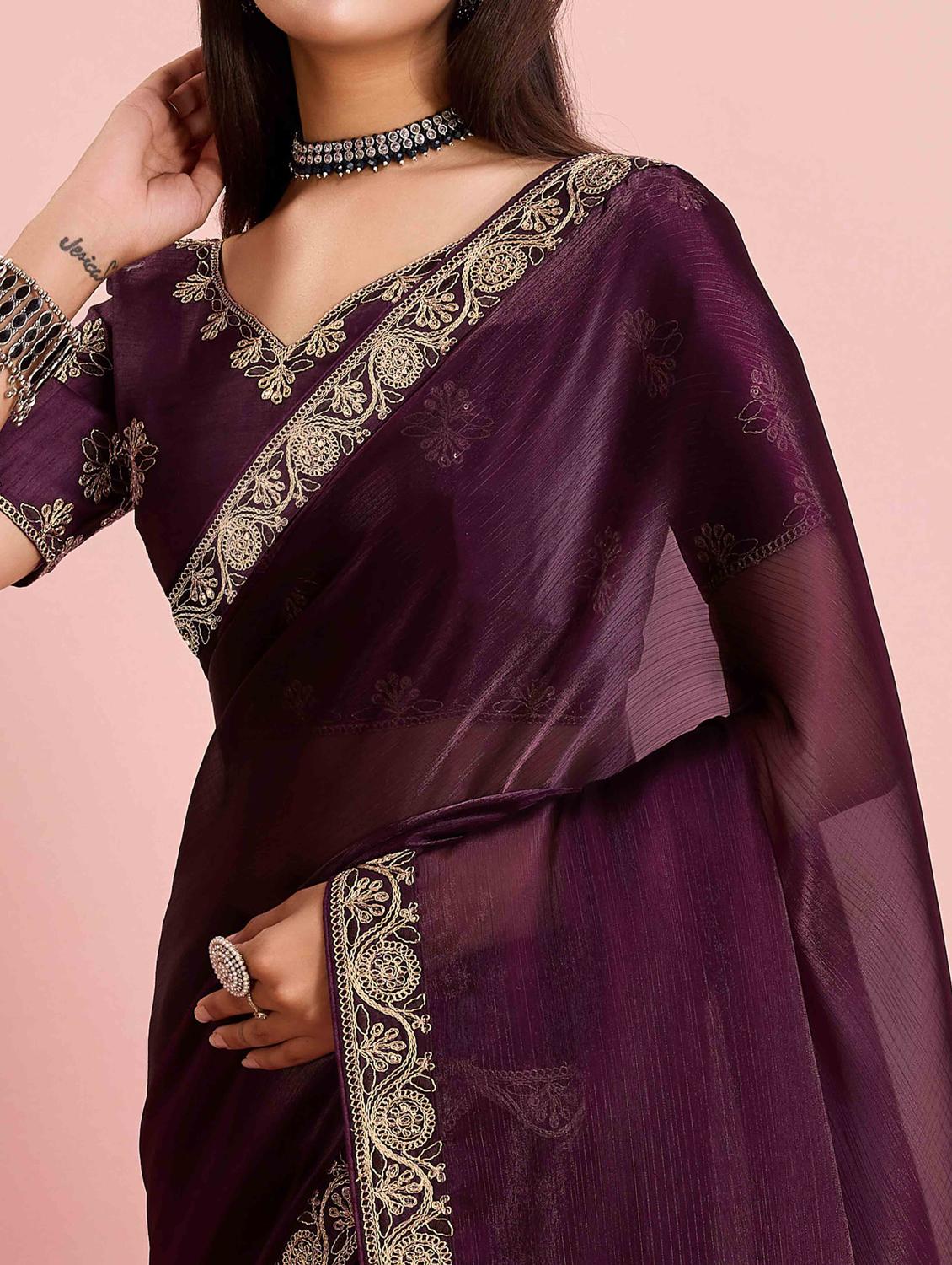 women solid with bordered saree with blouse - 21916248 - Standard Image - 5