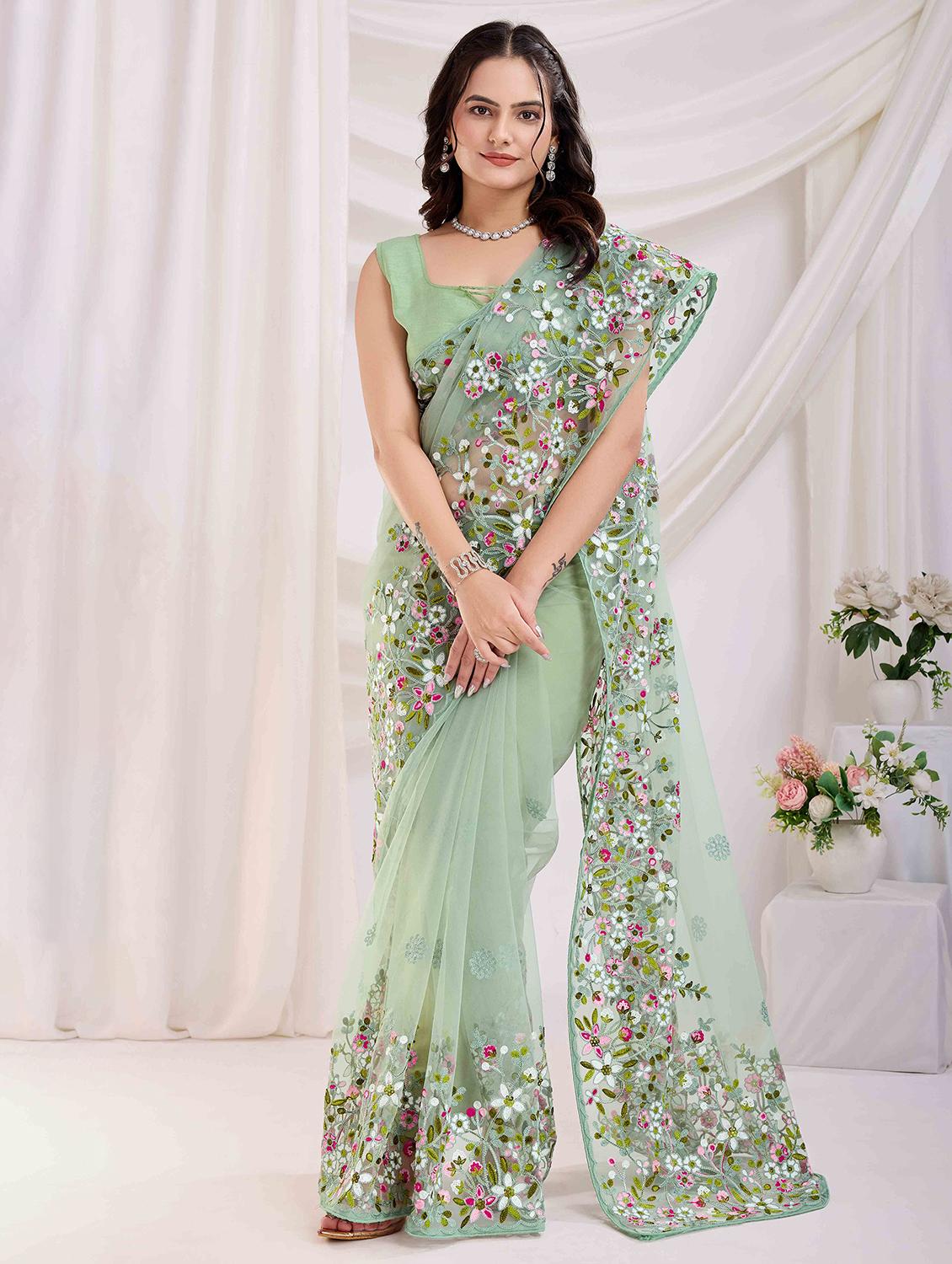 women floral embroidered saree with blouse - 21916259 - Zoom Image - 0