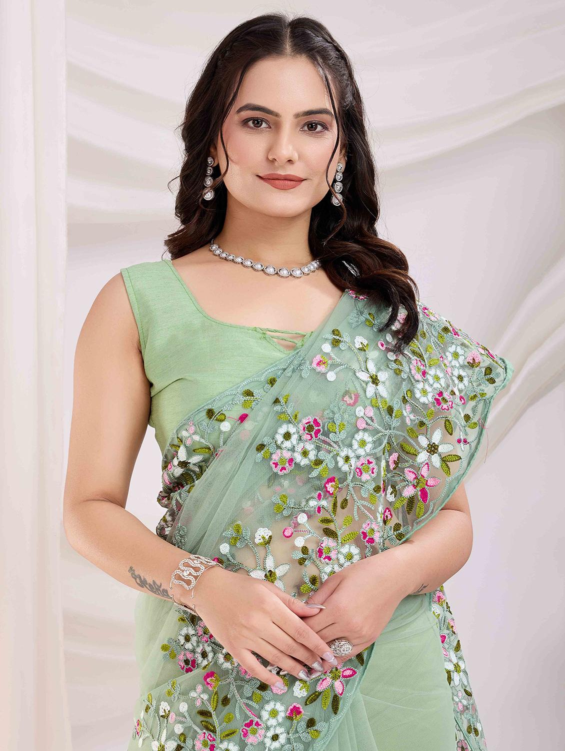 women floral embroidered saree with blouse - 21916259 - Standard Image - 3
