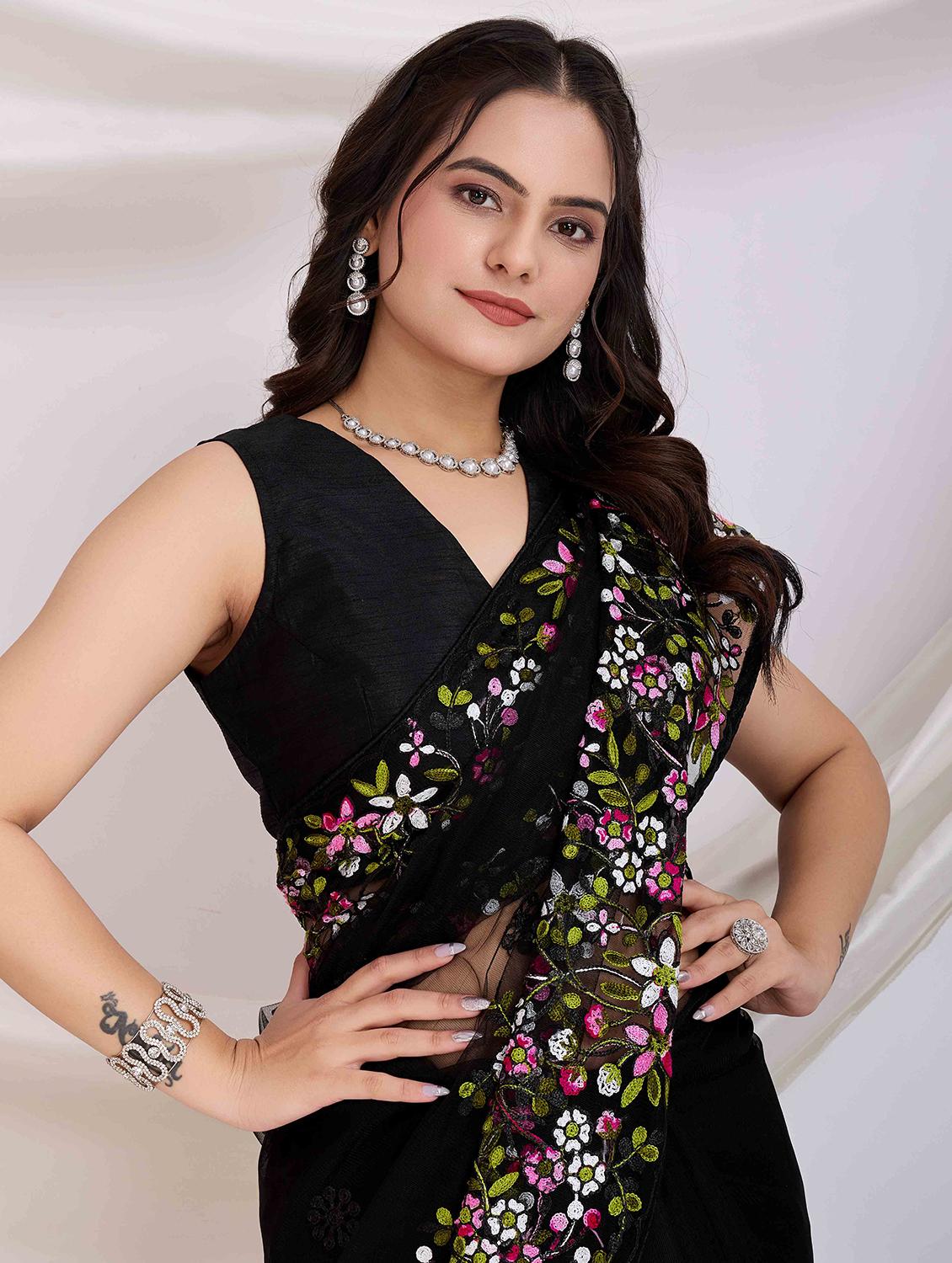 women floral embroidered saree with blouse - 21916261 - Standard Image - 3