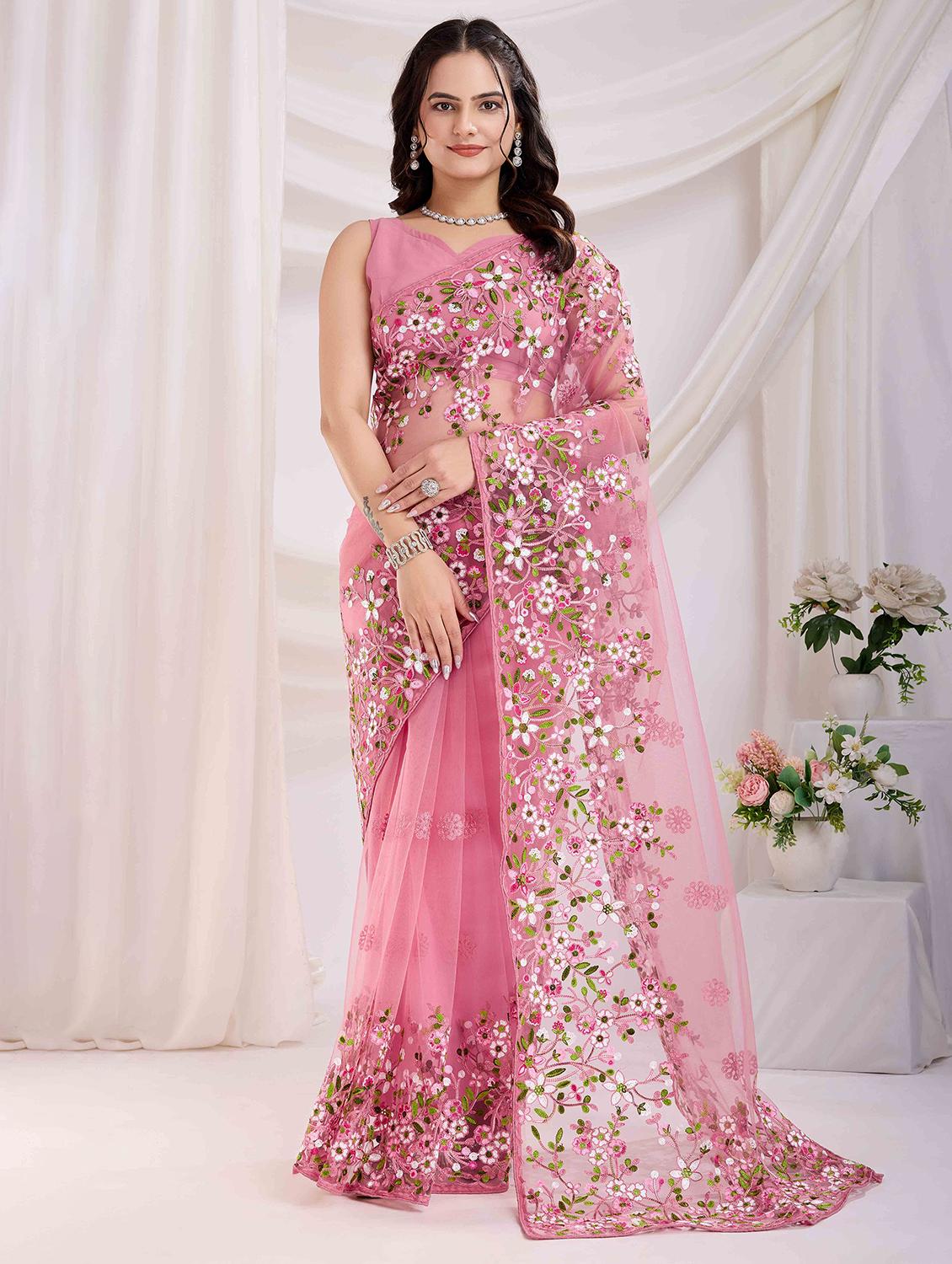 women floral embroidered saree with blouse - 21916263 -  Zoom Image - 0
