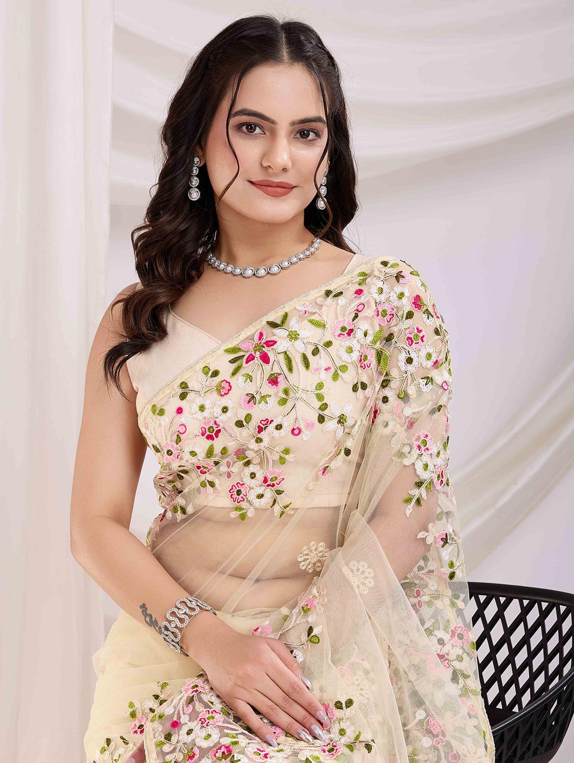 women floral embroidered saree with blouse - 21916264 - Standard Image - 3