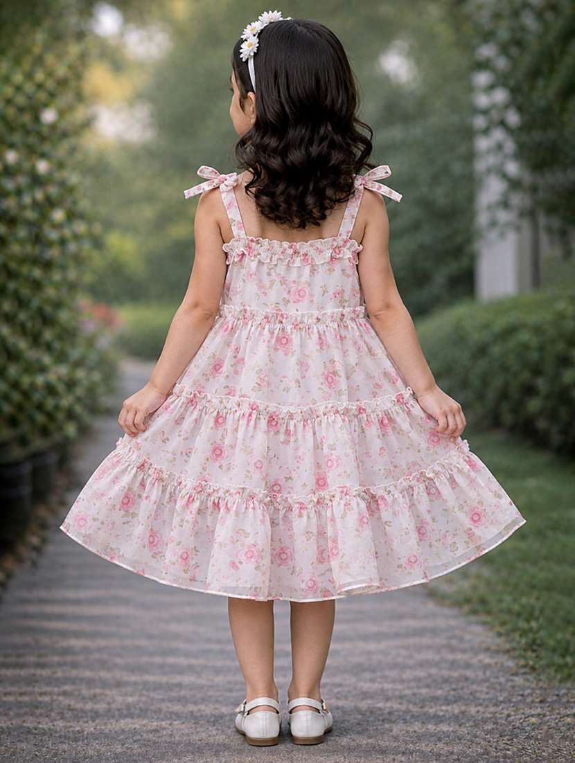 Girls Pink Floral Printed Sleeveless Frock - 21916296 -  Standard Image - 3