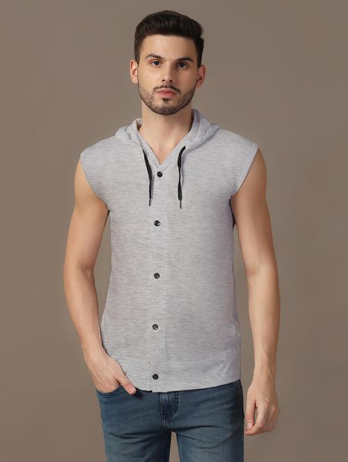 men solid sleeveless regular fit casual shirt - 21916329 - Standard Image - 0