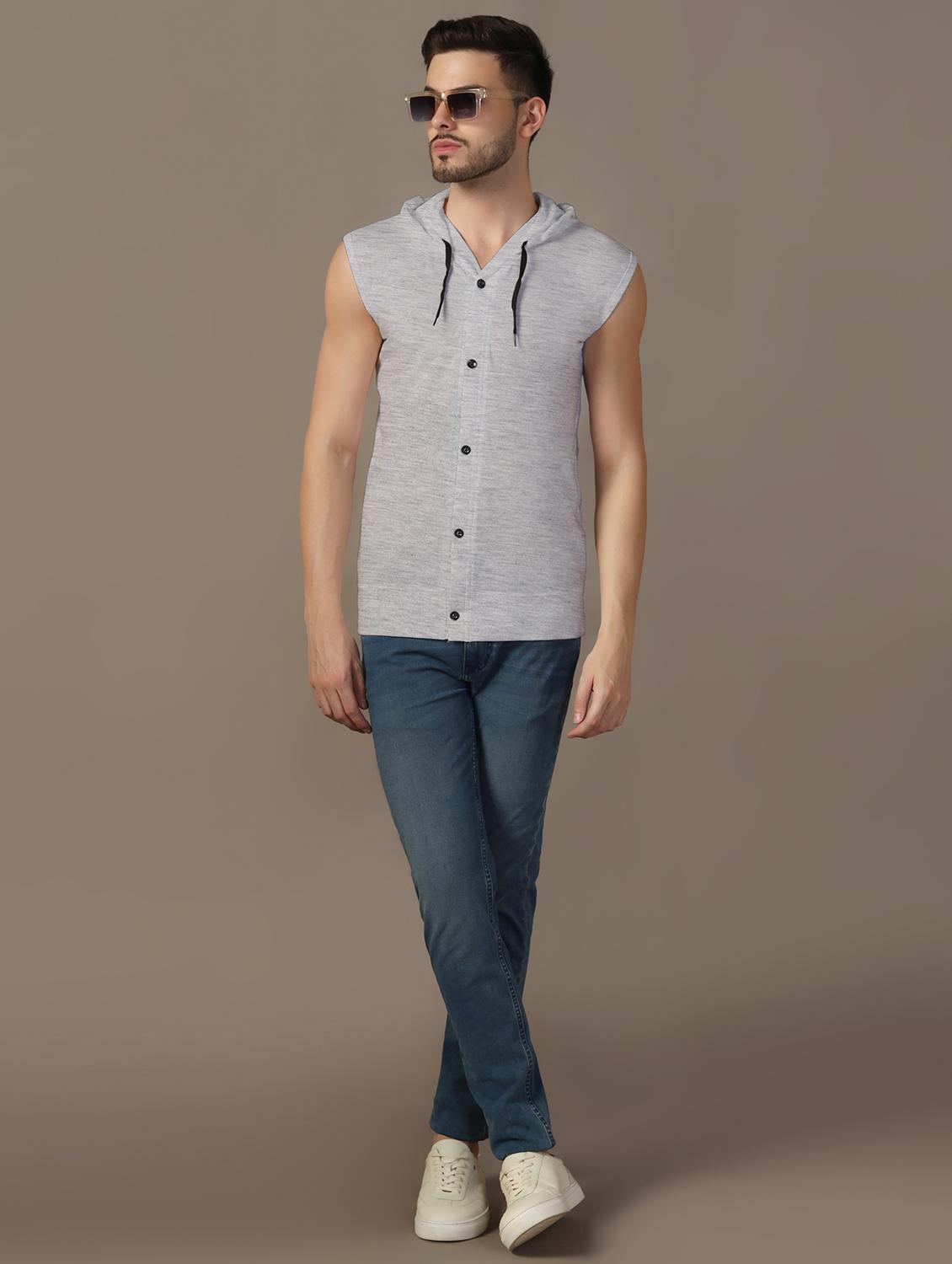 men solid sleeveless regular fit casual shirt - 21916329 - Standard Image - 3
